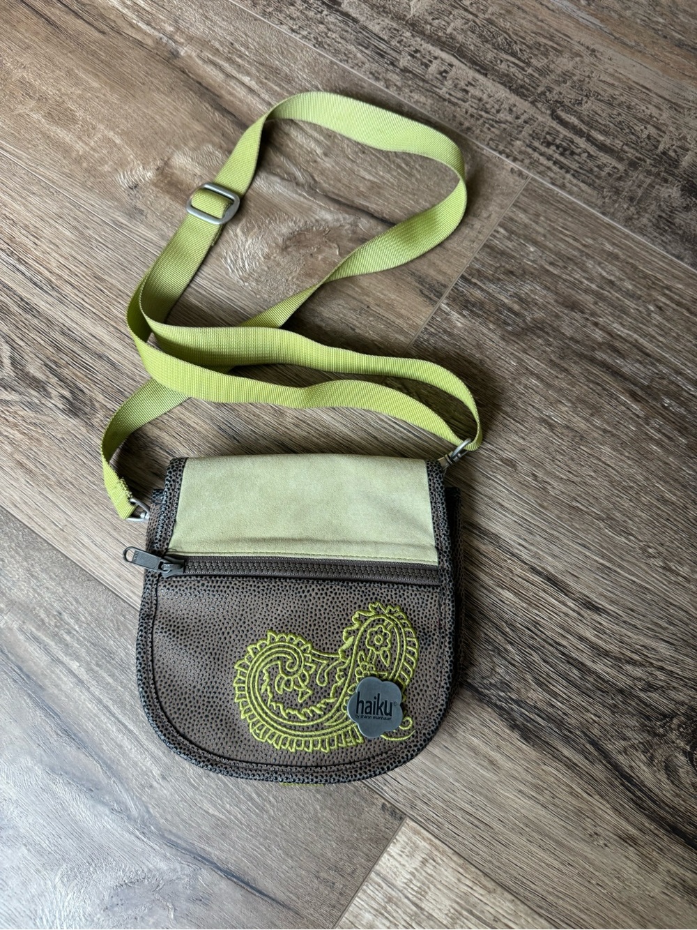 Haiku Lime Green and Brown Crossbody Purse